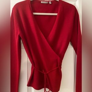 Anne Klein red cashmere wrap sweater